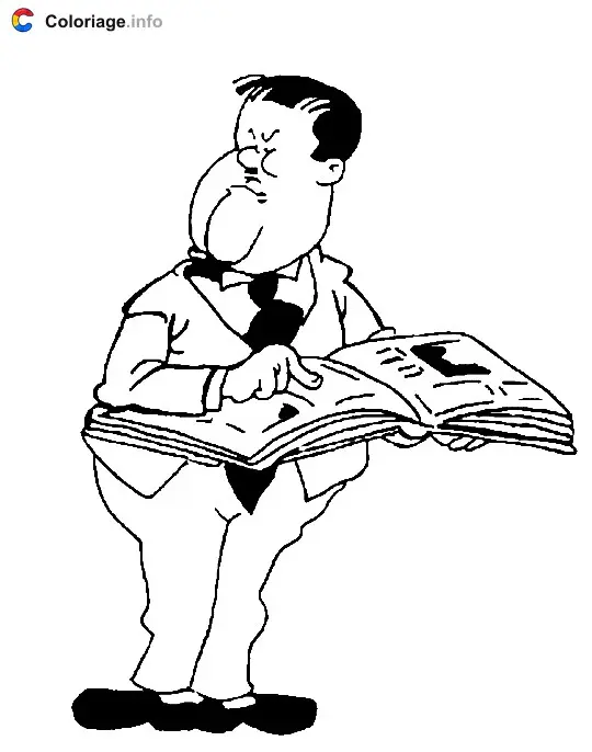Coloriage Hardy lit un livre - Laurel et Hardy à imprimer