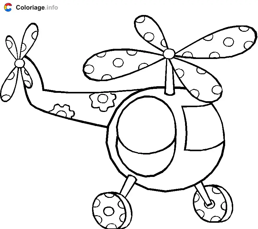 Coloriage Hélicoptère à poids et à fleurs - Hélicoptère à imprimer