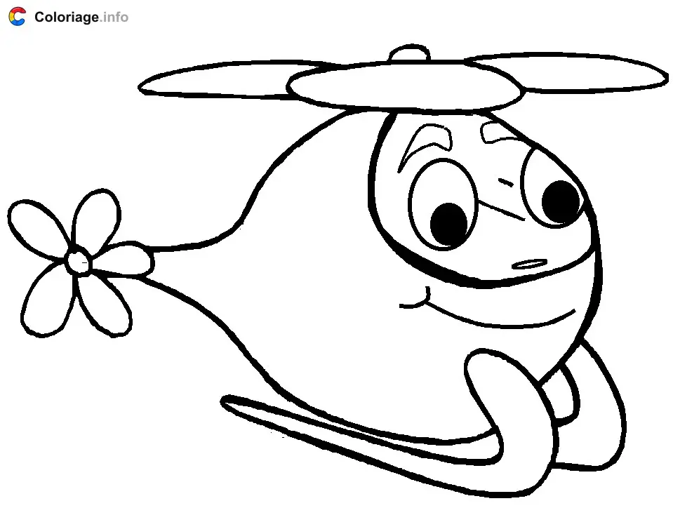 Coloriage Hélicoptère rond avec des yeux - Hélicoptère à imprimer