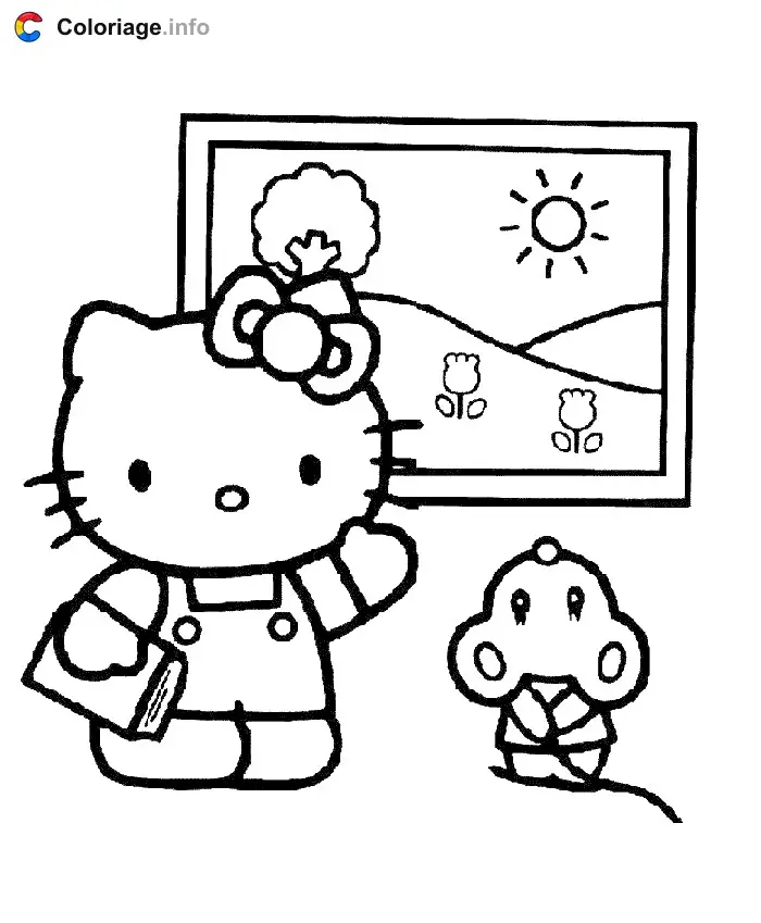 Hello Kitty with Butterfly coloring page to print
