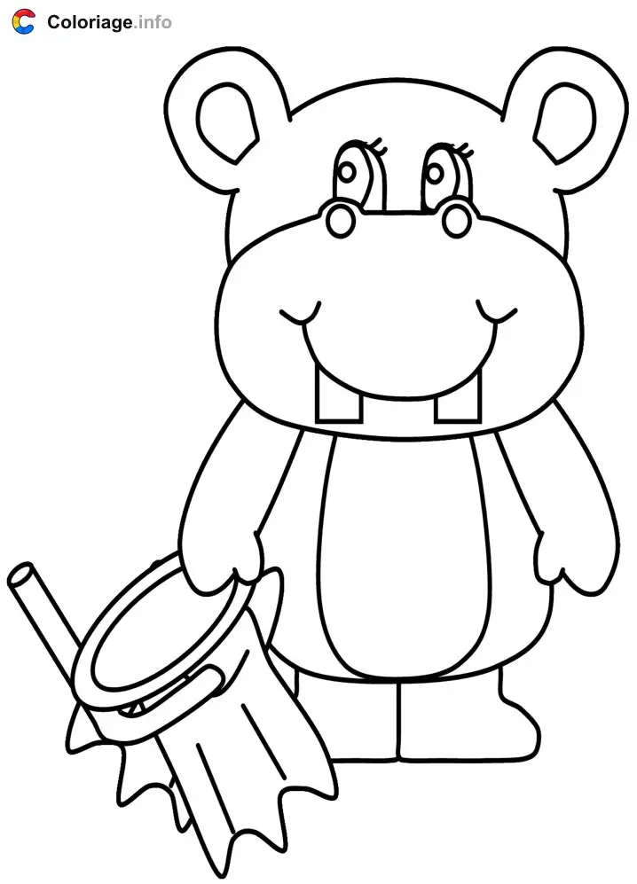 Coloriage Hippopotame avec masque de plongée - Hippopotame à imprimer
