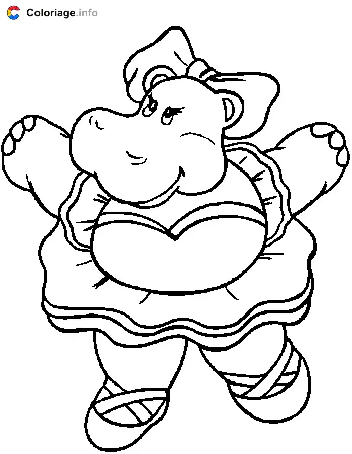Coloriage Hippopotame en tutu de danseuse - Hippopotame à imprimer