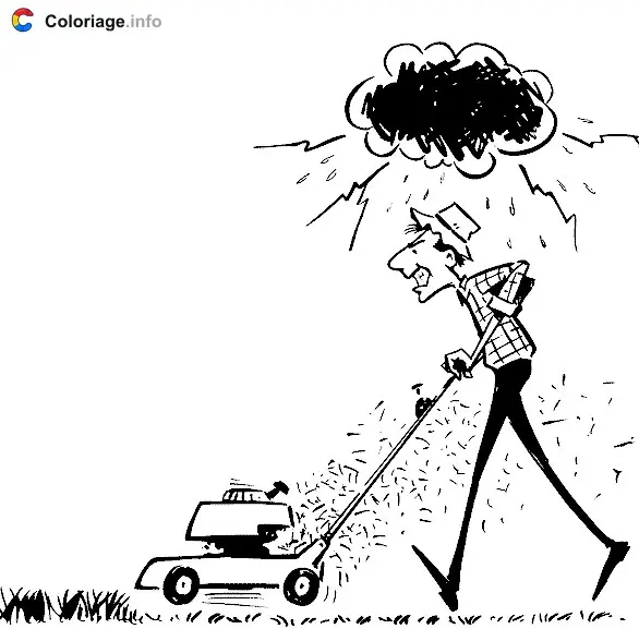 Coloriage Homme qui utilise la tondeuse - Jardin à imprimer