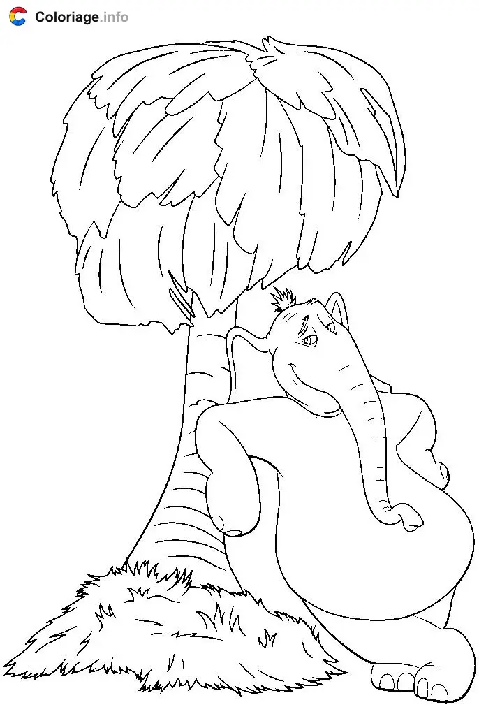 Coloriage Horton s'appuie sur un palmier - Horton à imprimer