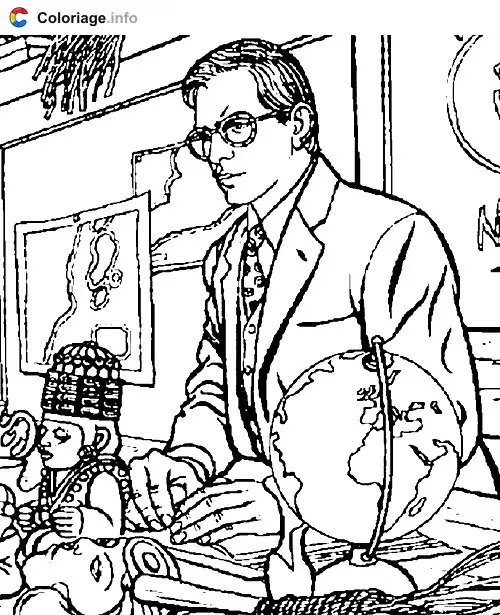 Coloriage Indiana Jones à l'université en prof - Indiana Jones à imprimer