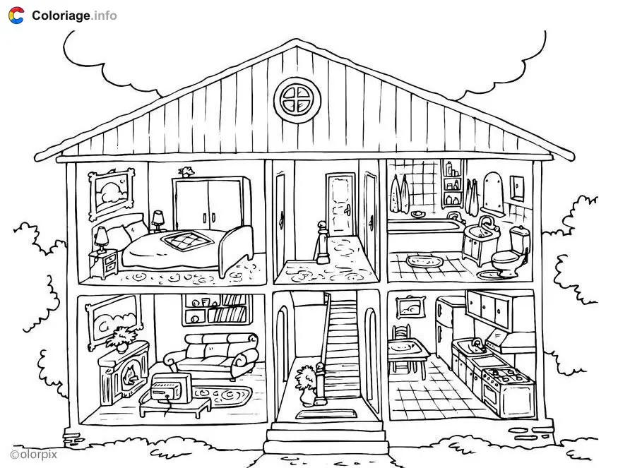 Coloriage Interieur maison - Maison à imprimer