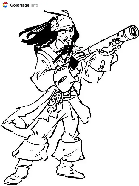 Coloriage Jack Sparrow avec sa longue vue - Pirates à imprimer