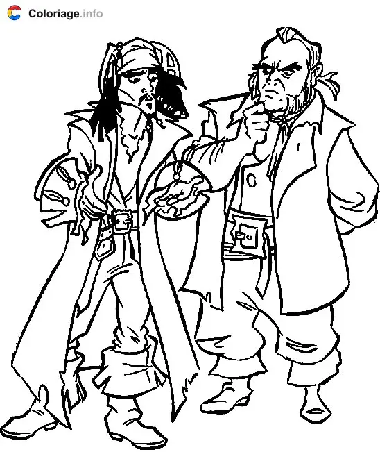 Coloriage Jack Sparrow et Joshamee Gibbs parlent du Black Pearl - Pirates à imprimer