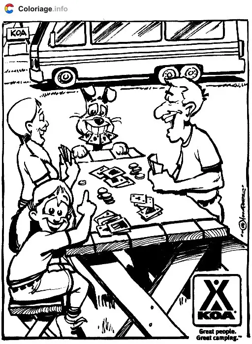 Coloriage Jeu de cartes en camping - Camping à imprimer