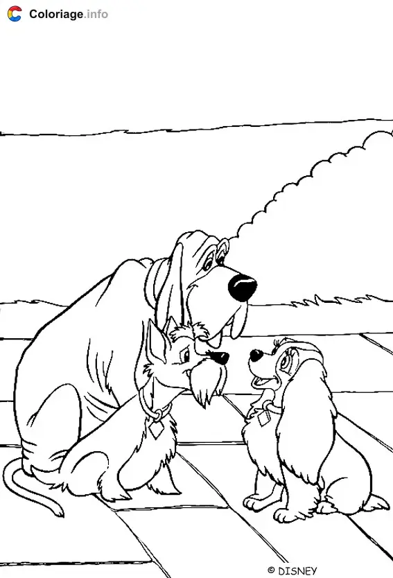 Coloriage Jock, César et Lady - La Belle et le Clochard à imprimer