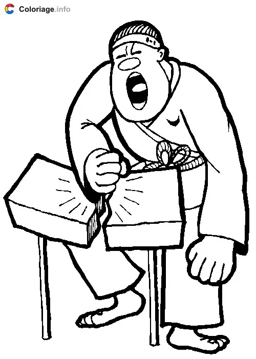 Coloriage Judoka qui casse une brique - Judo à imprimer