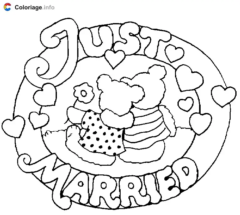 Coloriage Just married - Mariage à imprimer