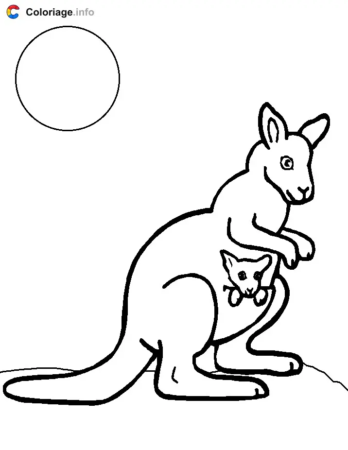 Coloriage Kangourou avec son bébé - Kangourou à imprimer