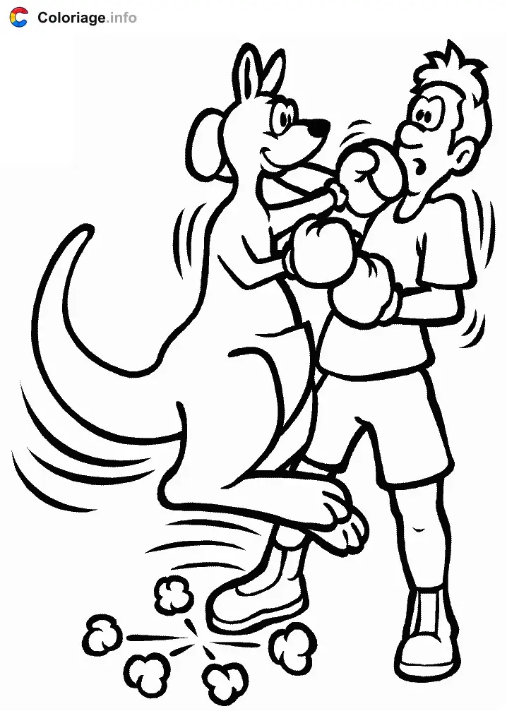 Coloriage Kangourou boxeur - Kangourou à imprimer