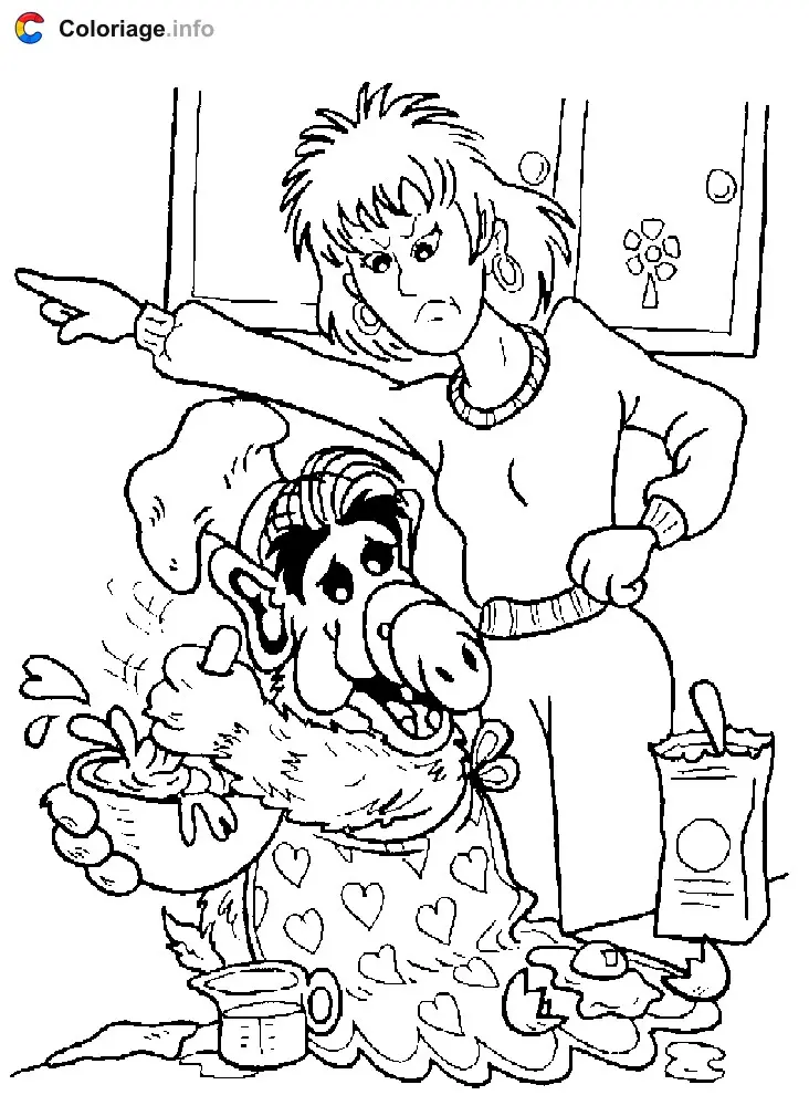 Coloriage Kate Tanner gronde Alf - Alf à imprimer