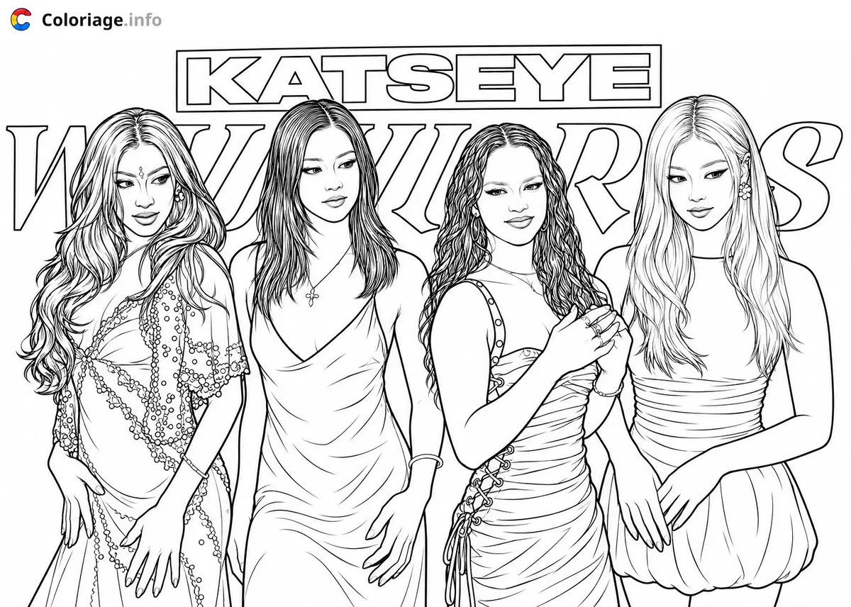 KATSEYE Girl Group Music coloring page to print