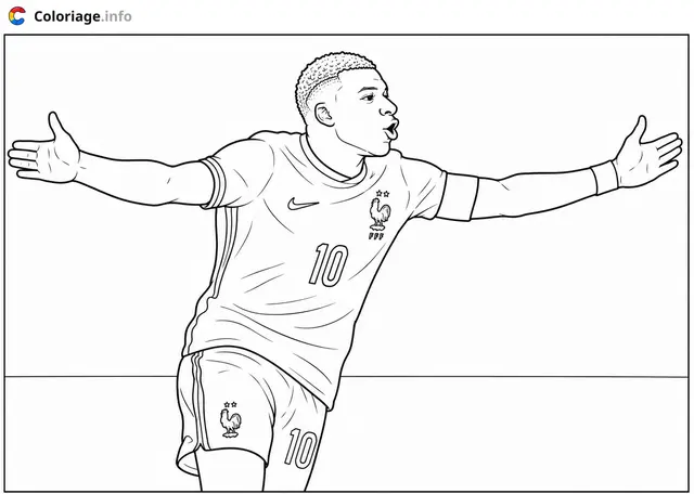 Coloriage Kylian Mbappe Footballeur célébrant sa victoire - Foot à imprimer
