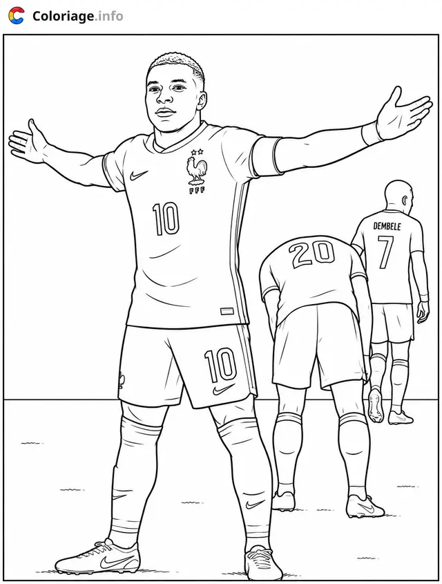 Coloriage Kylian Mbappe Joueur de football célébrant sa victoire - Foot à imprimer