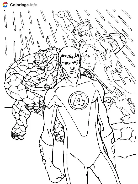 Coloriage L'Homme Élastique la Chose et la Torche humaine - Les 4 Fantastiques à imprimer