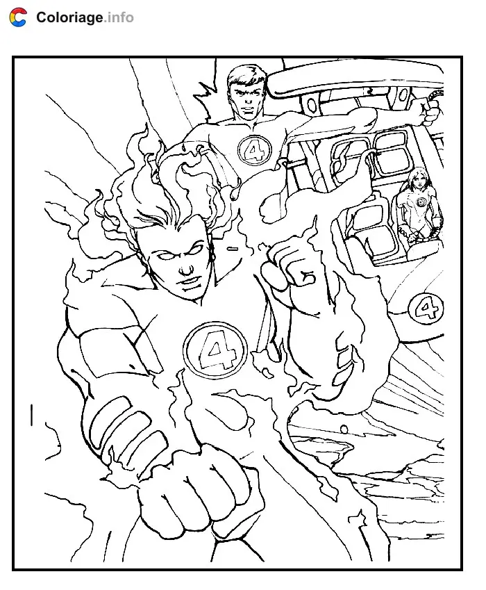 Coloriage L'Homme Élastique et la Torche humaine - Les 4 Fantastiques à imprimer