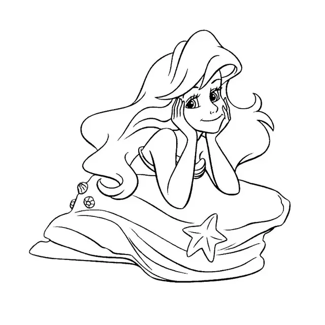 Coloriage La Belle Ariel Est Souriante - Ariel la petite sirène à imprimer