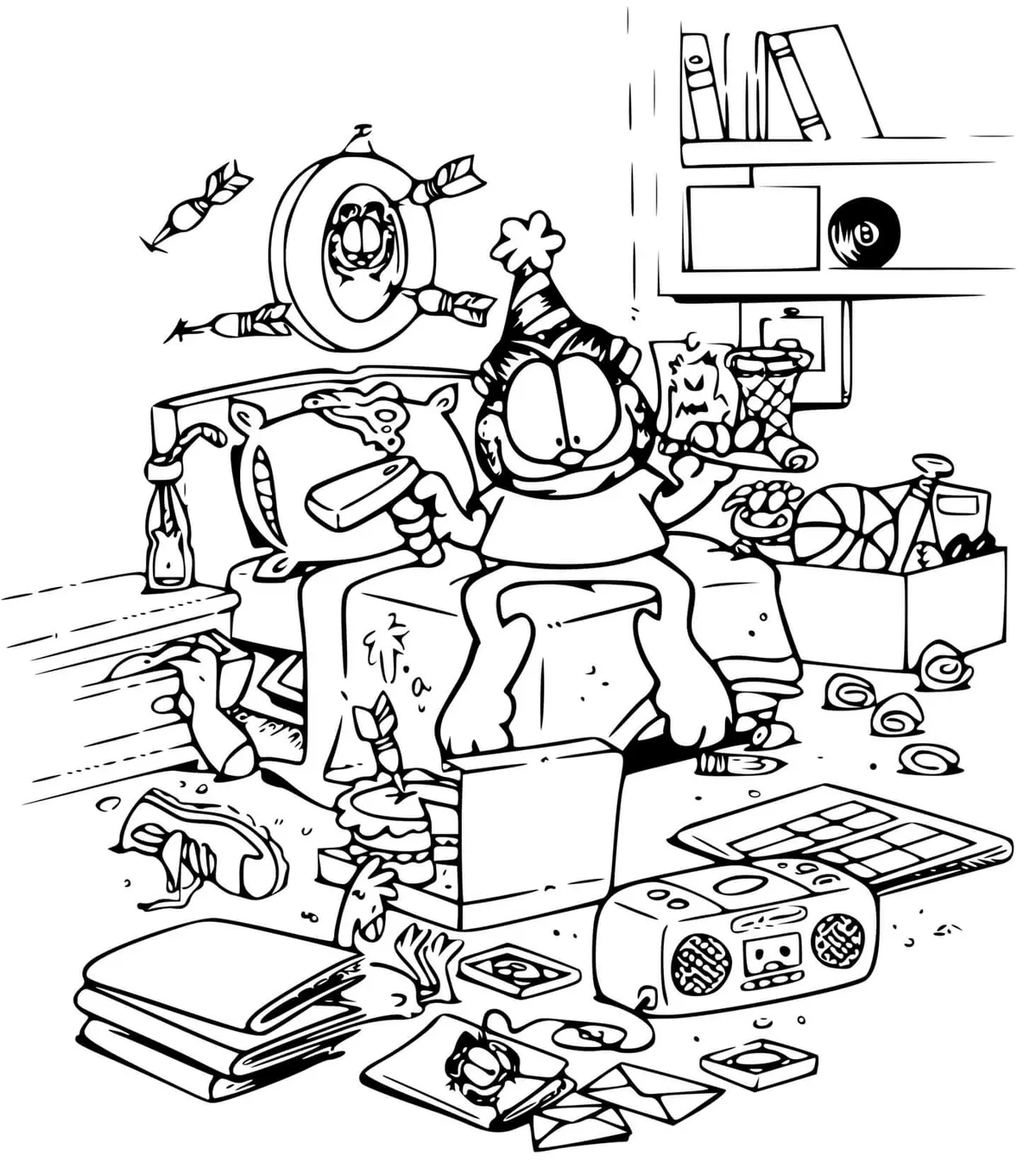 Disegno di La camera di Garfield è nel caos più totale da stampare