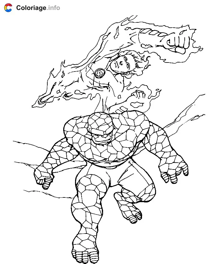 Coloriage La Chose et la Torche humaine - Les 4 Fantastiques à imprimer