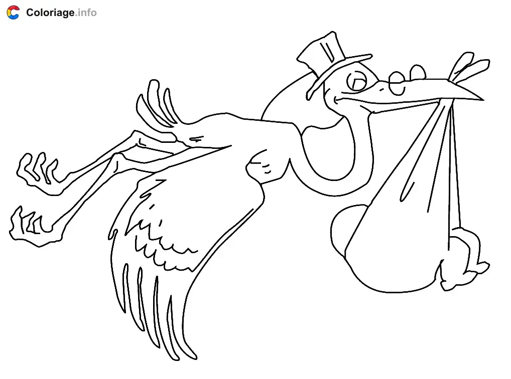 Coloriage La cigogne qui apporte un bébé aux futurs parents - Cigogne à imprimer