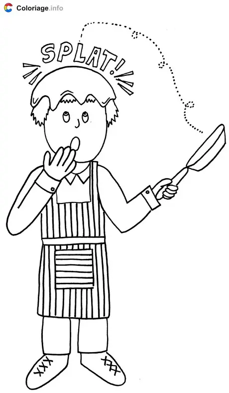 Coloriage La crêpe atterrit sur sa tête - Crêpes de la Chandeleur à imprimer
