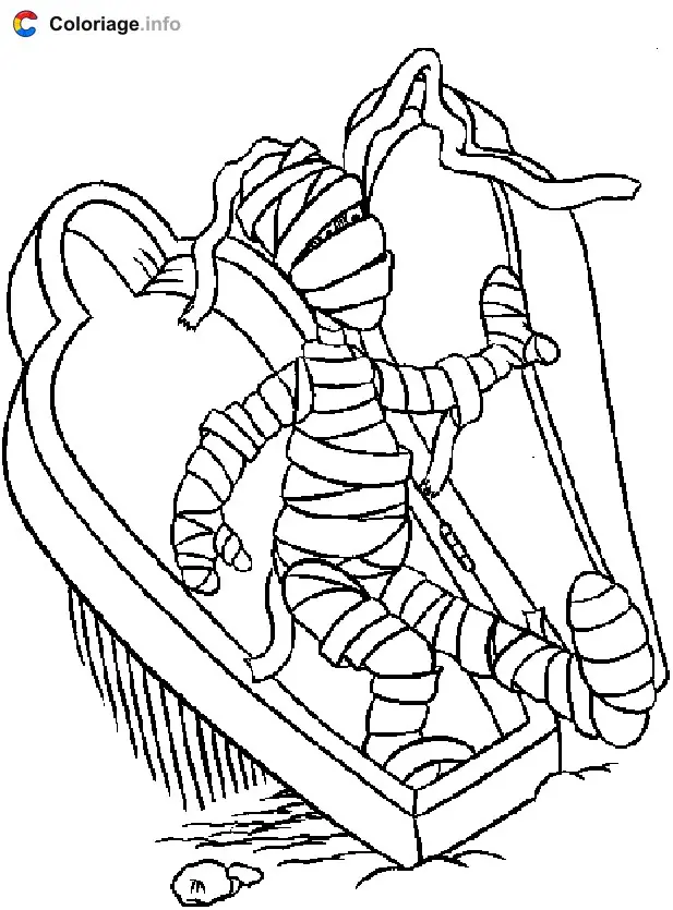 Coloriage La momie sort de son sarcophage - Momie à imprimer