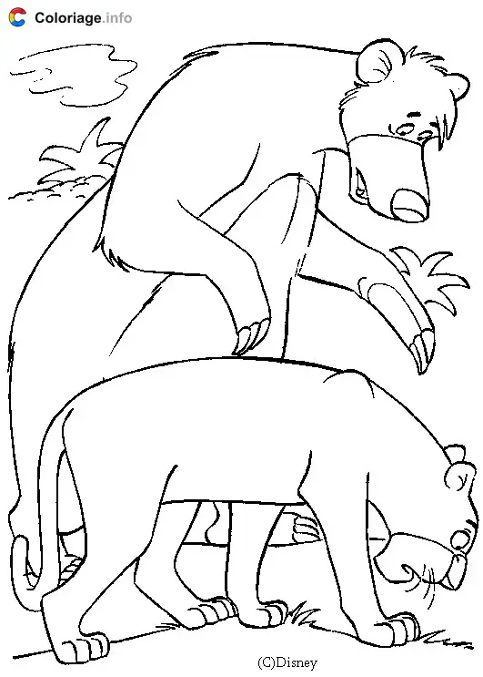 Coloriage La panthère Bagheera et l'ours Baloo - Le Livre de la jungle à imprimer