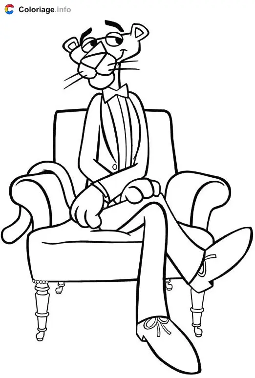 Coloriage La Panthère rose en costard sur un fauteuil - La Panthère rose à imprimer