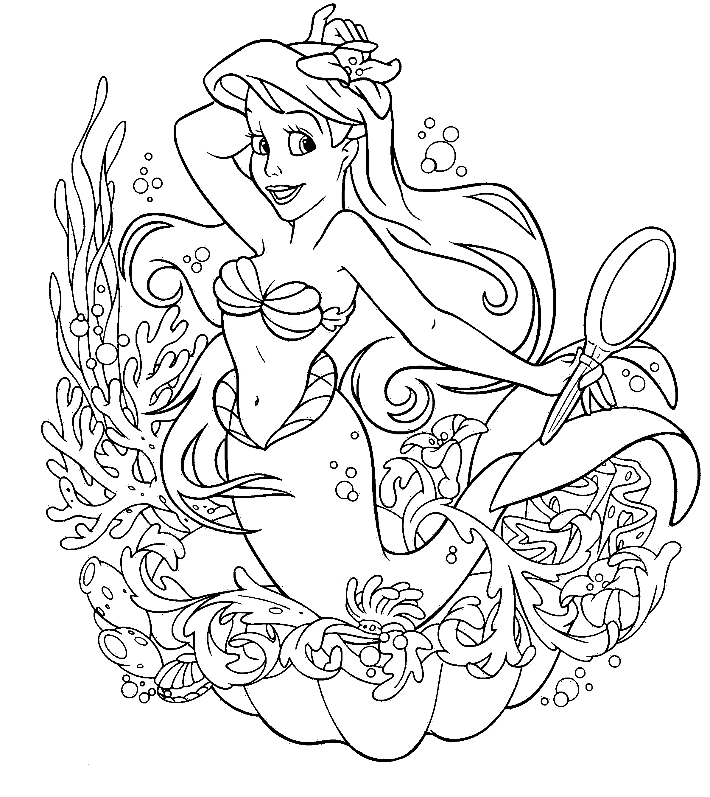 Coloriage La Petite Sirène Dans Coquillage - Ariel la petite sirène à imprimer