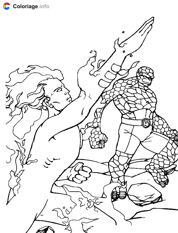 Coloriage La Torche humaine et la Chose - Les 4 Fantastiques à imprimer