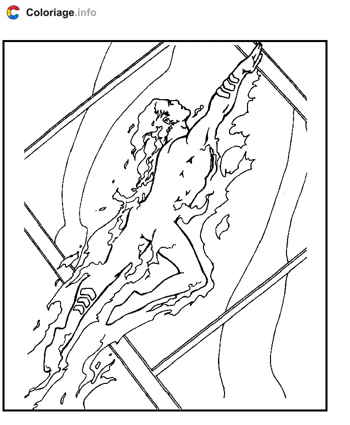 Coloriage La Torche humaine vole - Les 4 Fantastiques à imprimer