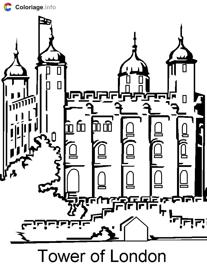 Coloriage La tour de Londres à côté de la Tamise - Angleterre à imprimer