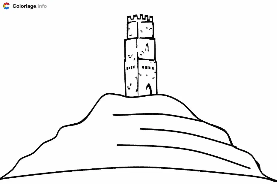 Coloriage La Tour St Michel sur la colline Glastonbury Tor - Angleterre à imprimer