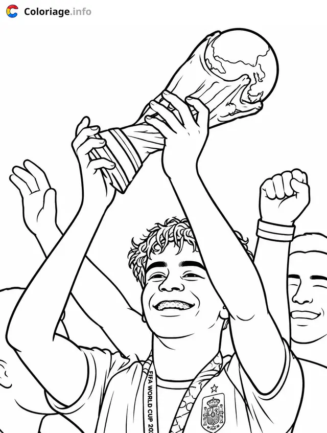 Coloriage Lamine Yamal levant la Coupe du Monde - Foot à imprimer