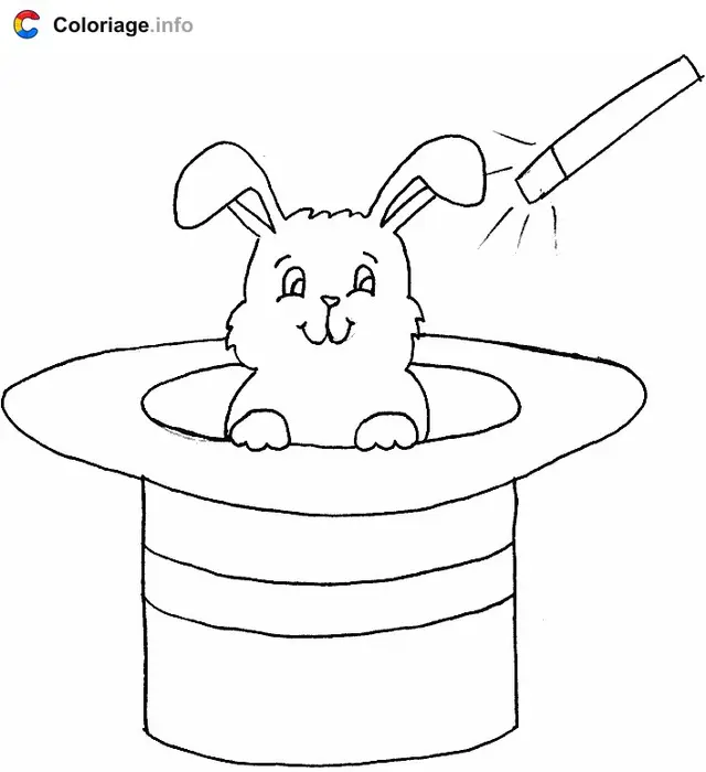 Coloriage Lapin dans un chapeau de magicien - Lapin à imprimer