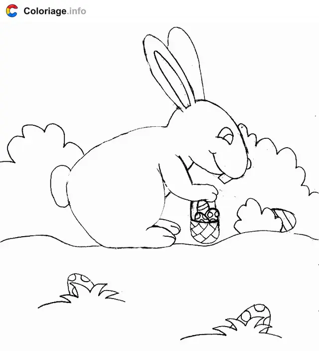 Coloriage Lapin ramasse des chocolats - Lapin à imprimer