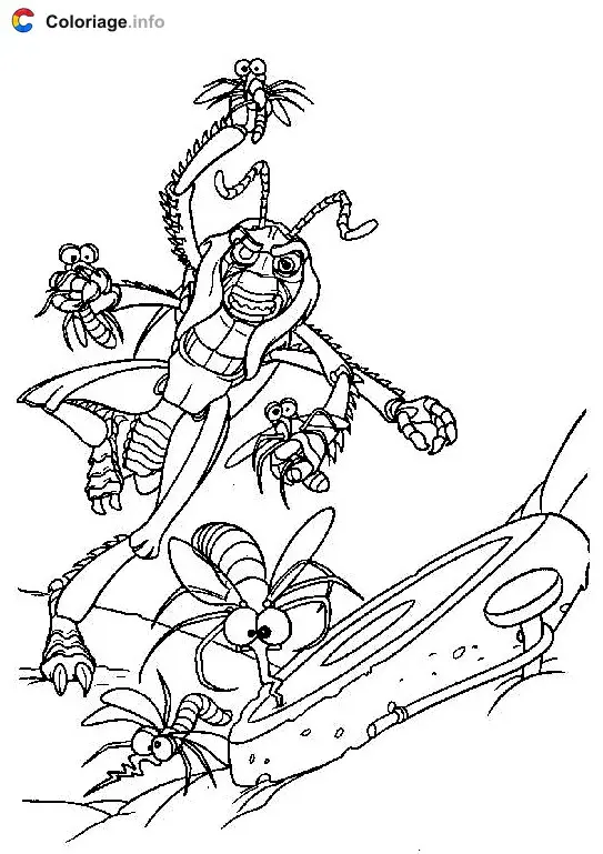 Coloriage Le Borgne attaque des moustiques - 1001 pattes à imprimer