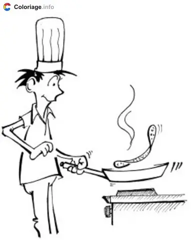Coloriage Le cuistot fait sauter une crêpe - Crêpes de la Chandeleur à imprimer