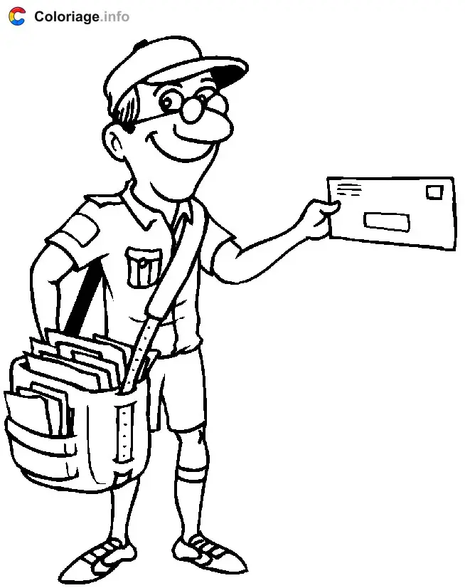 Coloriage Le facteur a sorti une lettre du sac de sa tournée - Facteur à imprimer