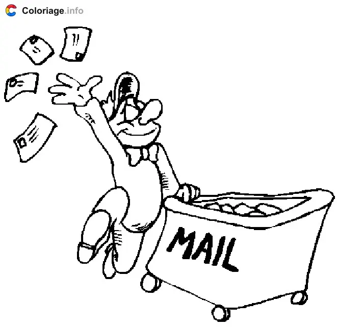 Coloriage Le facteur au centre de tri du courrier - Facteur à imprimer