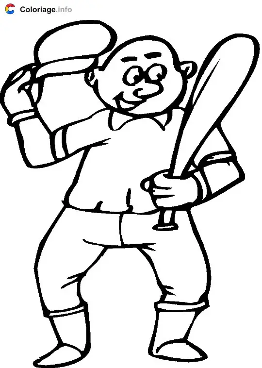 Coloriage Le joueur retourne sa casquette à l'envers - Baseball à imprimer