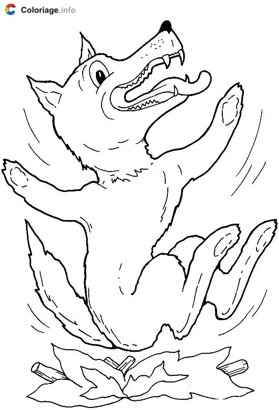 Coloriage Le loup dans le feu - Les 3 Petits Cochons à imprimer