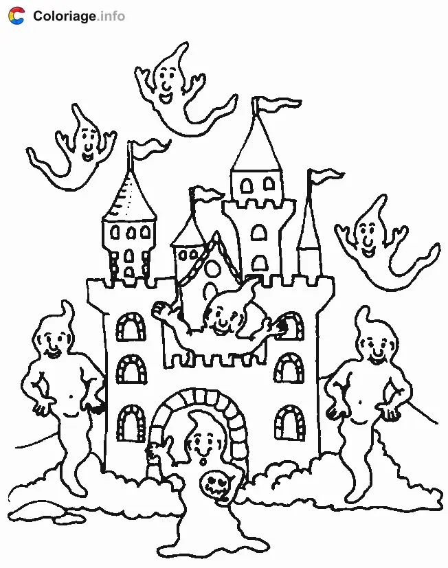 Coloriage Le manoir des fantômes - Manoirs hantés à imprimer