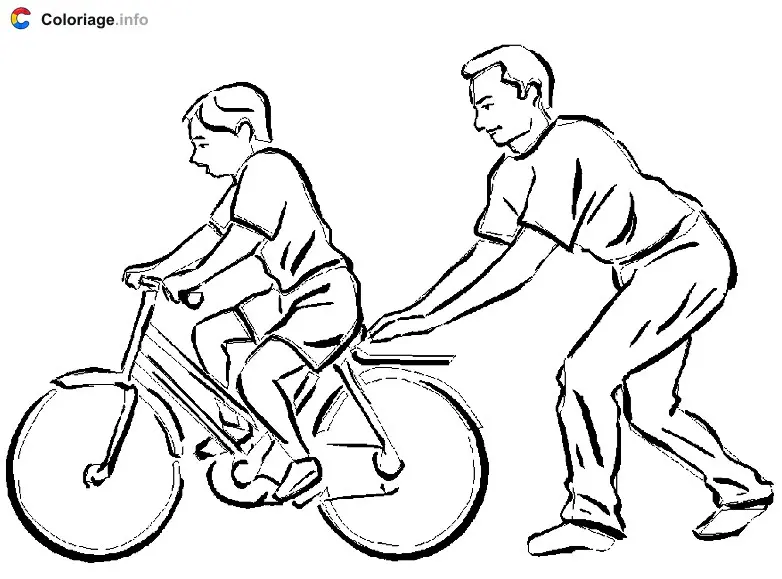 Coloriage Le père apprend à son fils à faire du vélo vélo - Vélo à imprimer