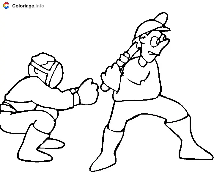 Coloriage Le receveur est placé derrière le frappeur - Baseball à imprimer