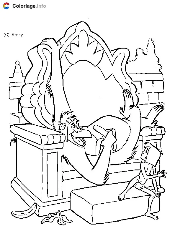 Coloriage Le singe le roi Louis et Mowgli - Le Livre de la jungle à imprimer